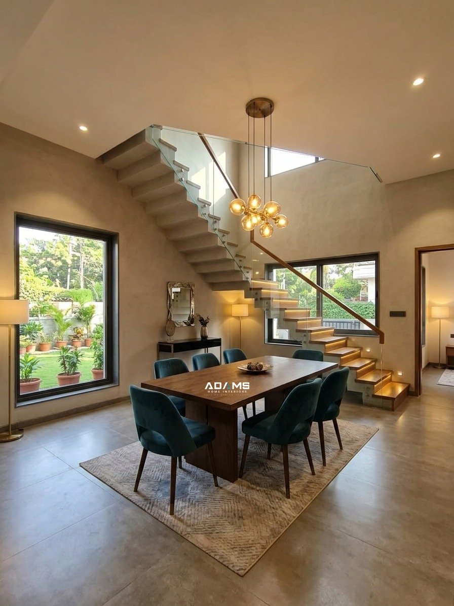 Warm dining space and staircase — interior inspiration