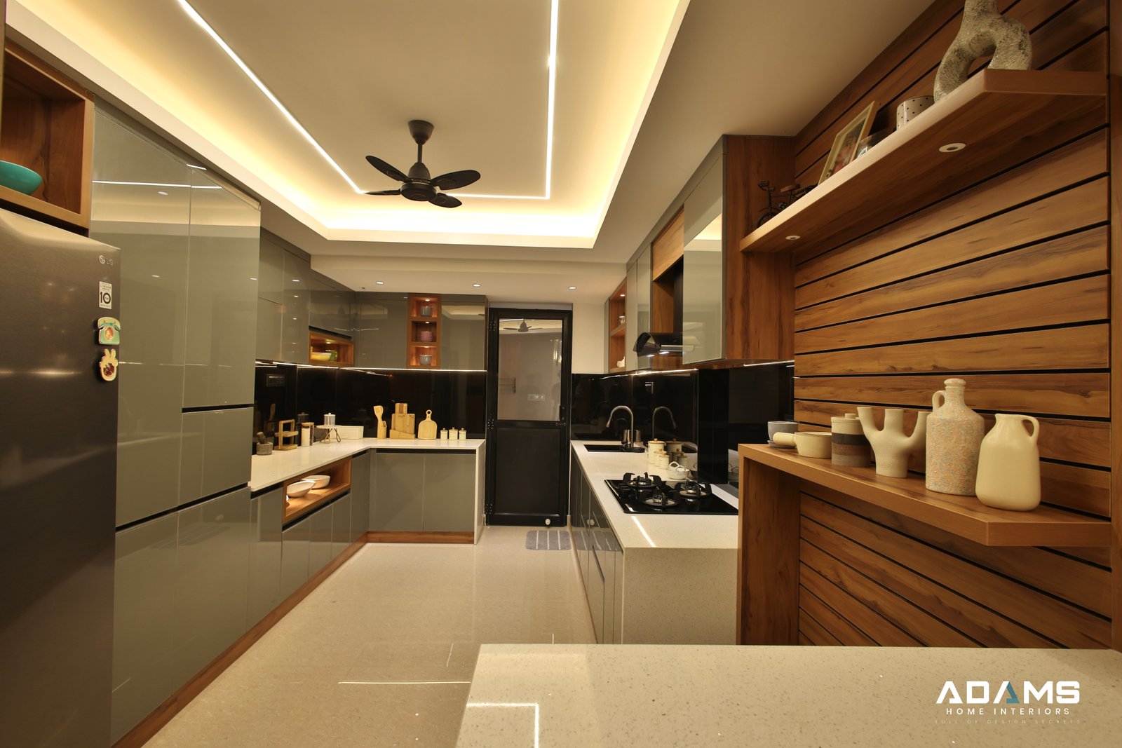 Adams modular kitchen with warm wood finishes